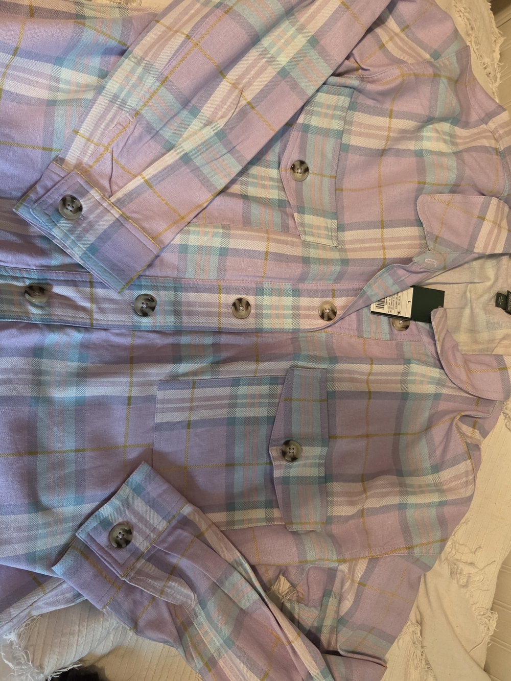 No Boundaries Pastel Plaid Button-Front - Lavender Multi - Picture 2 of 6